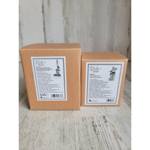 Enesco button border reindeer love mouse tails with heart ornament set Xmas - Picture 1 of 5